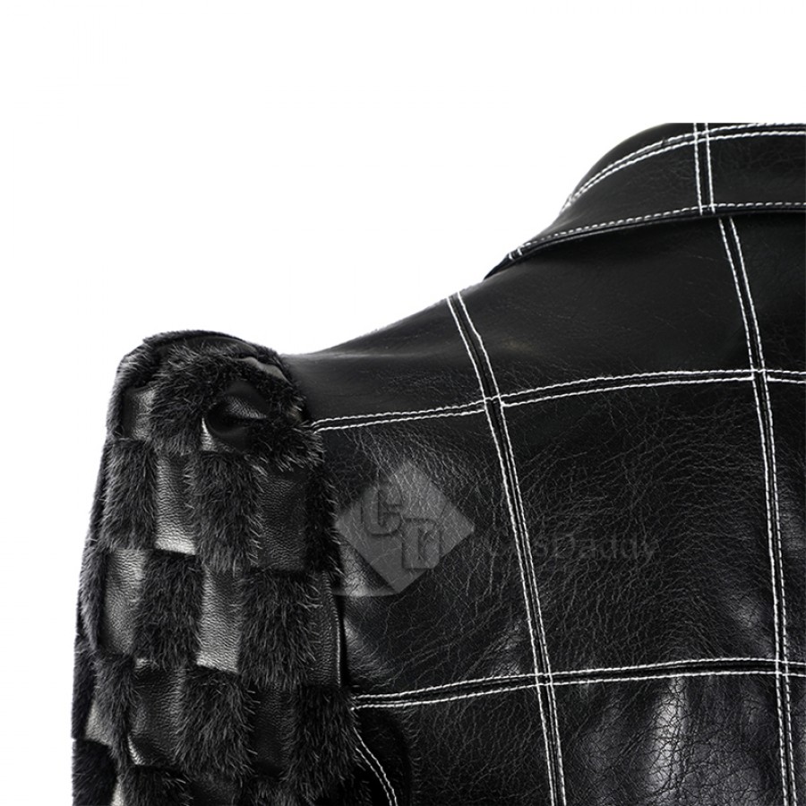 Cruella Deville Cosplay Costume Cruella Black Leather Jacket Skirt Suit